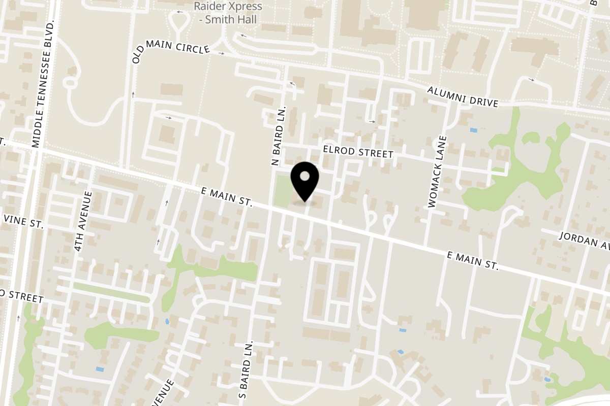Map showing the location of Ms Marian's Cafe on 1513 E Main St C in Murfreesboro